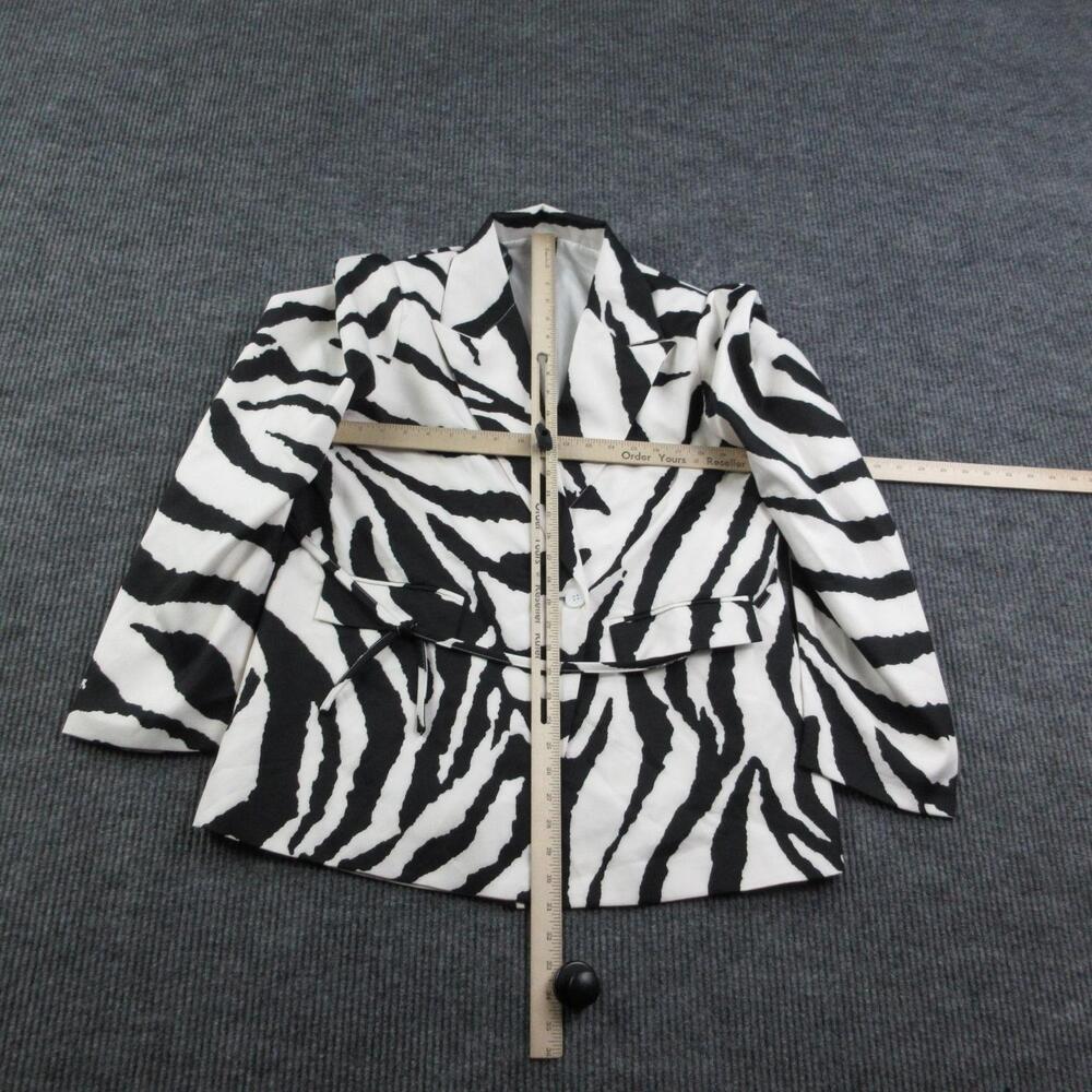 Aveloria Blazer Womens L Black White Animal Print Lined Tailored One-Button Tie - Picture 2 of 12
